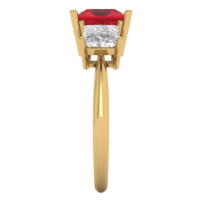 2.5 cttw Simulated Pink Tourmaline Three-Stone Engagement Ring - Solid Gold (Princess Cut,6.5 mm)