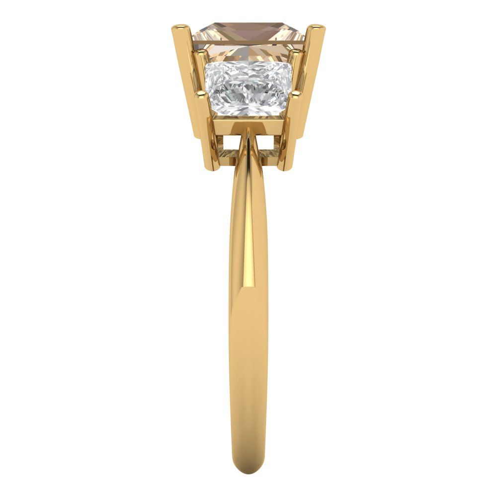 2.5 cttw Yellow Moissanite Three-Stone Engagement Ring - Solid Gold (Princess Cut,6.5 mm)