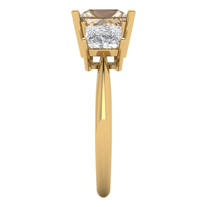 2.5 cttw Yellow Moissanite Three-Stone Engagement Ring - Solid Gold (Princess Cut,6.5 mm)