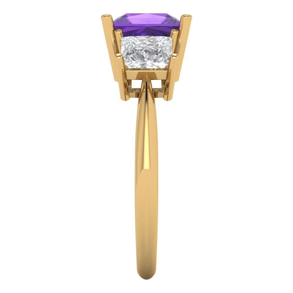 2.5 cttw Natural Amethyst Three-Stone Engagement Ring - Solid Gold (Princess Cut,6.5 mm)
