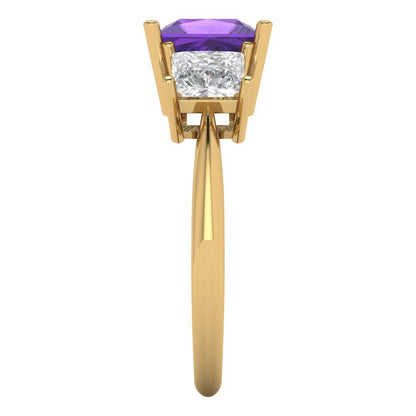 2.5 cttw Natural Amethyst Three-Stone Engagement Ring - Solid Gold (Princess Cut,6.5 mm)