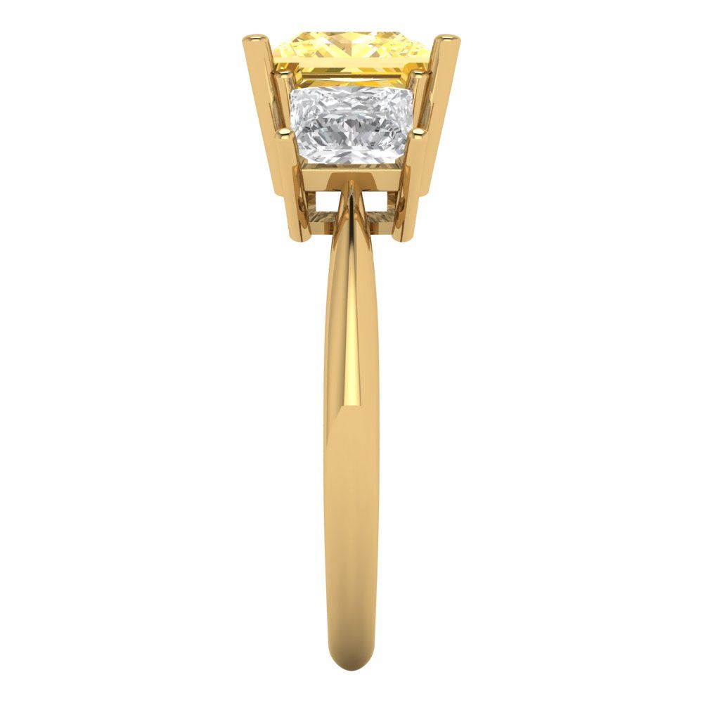 2.5 cttw Zirconia Simulated Yellow Diamond Three-Stone Engagement Ring - Solid Gold (VVS1, Princess Cut,6.5 mm)