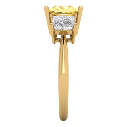 2.5 cttw Zirconia Simulated Yellow Diamond Three-Stone Engagement Ring - Solid Gold (VVS1, Princess Cut,6.5 mm)
