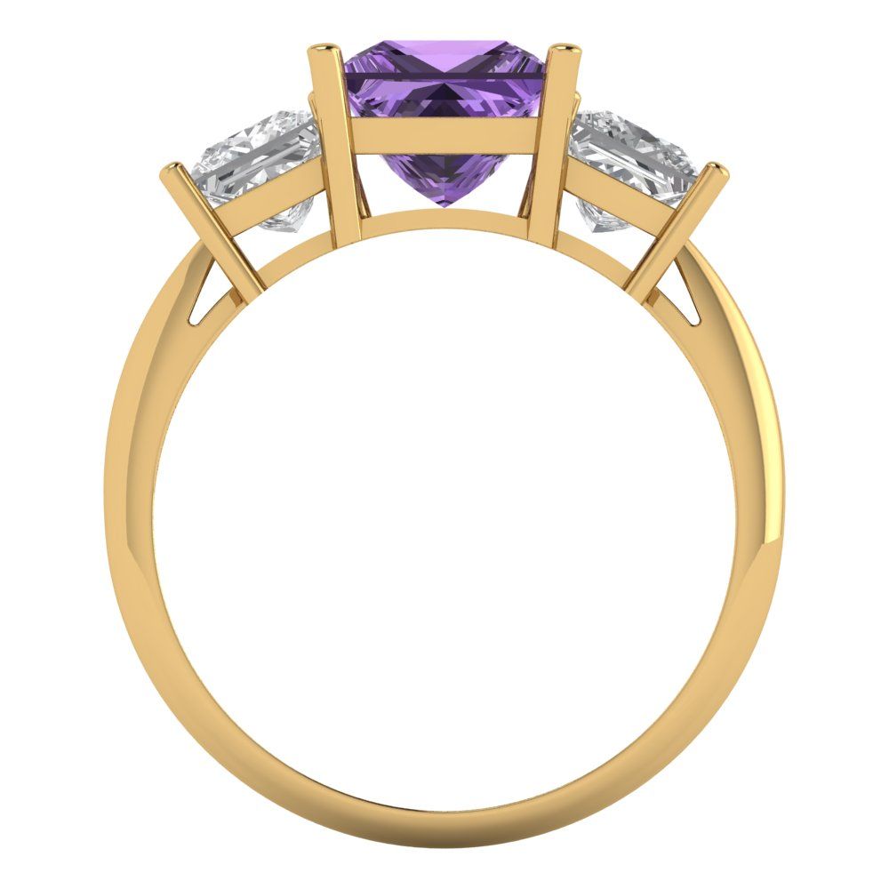 2.5 cttw Simulated Alexandrite Three-Stone Engagement Ring - Solid Gold (Princess Cut,6.5 mm)