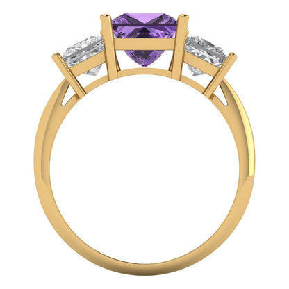 2.5 cttw Simulated Alexandrite Three-Stone Engagement Ring - Solid Gold (Princess Cut,6.5 mm)