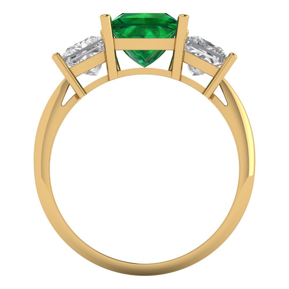 2.5 cttw Simulated Emerald Three-Stone Engagement Ring - Solid Gold (Princess Cut,6.5 mm)