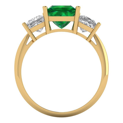 2.5 cttw Simulated Emerald Three-Stone Engagement Ring - Solid Gold (Princess Cut,6.5 mm)