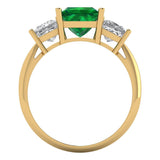 2.62 ct Brilliant Princess Cut Simulated Emerald Stone Yellow Gold Solitaire with Accents Three-Stone Ring