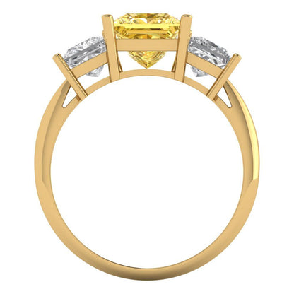 2.5 cttw Natural Citrine Three-Stone Engagement Ring - Solid Gold (Princess Cut,6.5 mm)