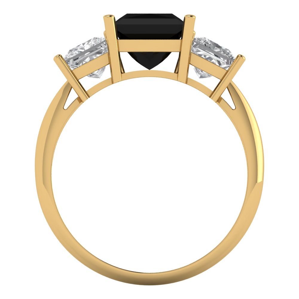 2.5 cttw Natural Onyx Three-Stone Engagement Ring - Solid Gold (Princess Cut,6.5 mm)