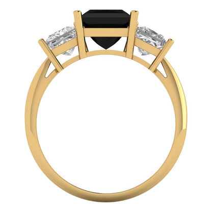 2.5 cttw Natural Onyx Three-Stone Engagement Ring - Solid Gold (Princess Cut,6.5 mm)