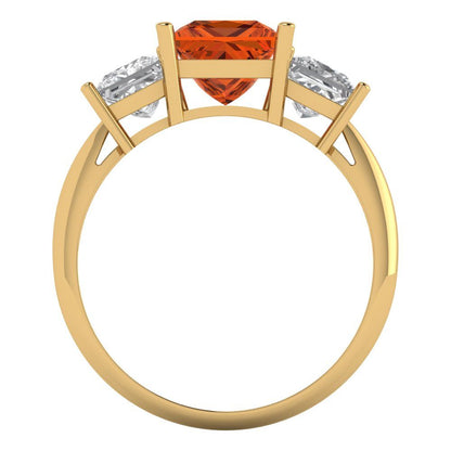 2.5 cttw Simulated Pink Tourmaline Three-Stone Engagement Ring - Solid Gold (Princess Cut,6.5 mm)