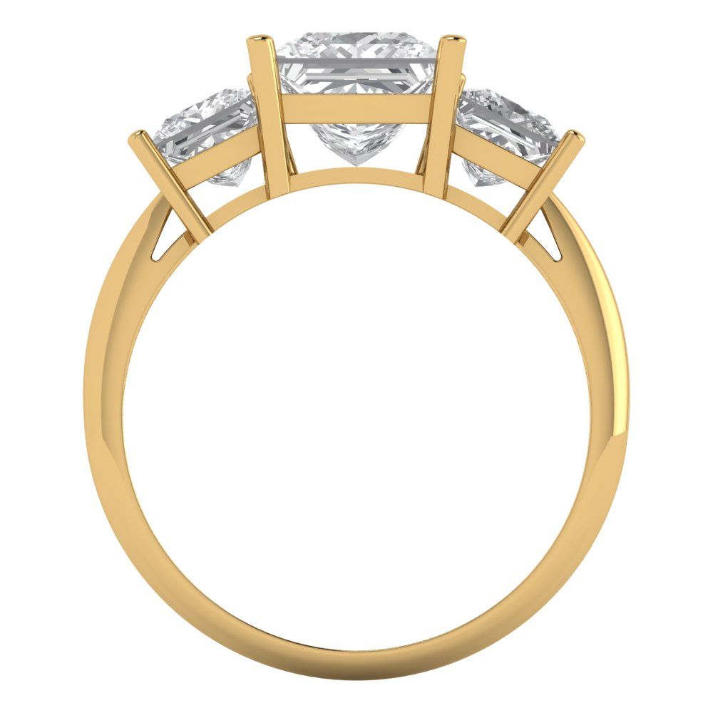 2.62 ct Brilliant Princess Cut Natural Diamond Stone Clarity VS1-2 Color G-H Yellow Gold Solitaire with Accents Three-Stone Ring