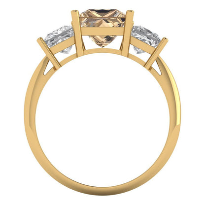 2.5 cttw Yellow Moissanite Three-Stone Engagement Ring - Solid Gold (Princess Cut,6.5 mm)