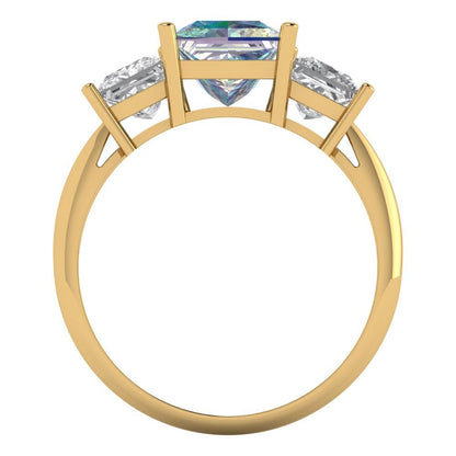 2.5 cttw Blue Moissanite Three-Stone Engagement Ring - Solid Gold (Princess Cut,6.5 mm)