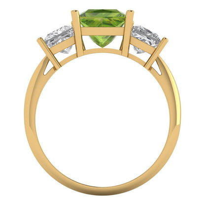 2.5 cttw Natural Peridot Three-Stone Engagement Ring - Solid Gold (Princess Cut,6.5 mm)