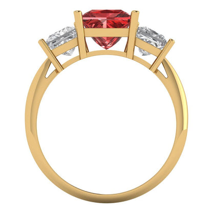 2.5 cttw Natural Garnet Three-Stone Engagement Ring - Solid Gold (Princess Cut,6.5 mm)