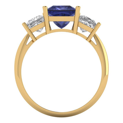 2.5 cttw Simulated Tanzanite Three-Stone Engagement Ring - Solid Gold (Princess Cut,6.5 mm)