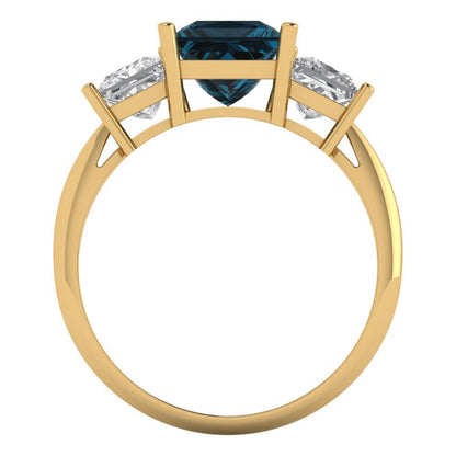 2.5 cttw Natural London Blue Topaz Three-Stone Engagement Ring - Solid Gold (Princess Cut,6.5 mm)