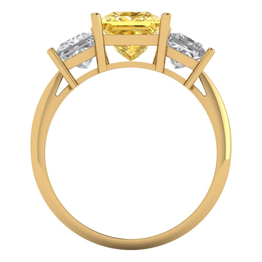 2.5 cttw Zirconia Simulated Yellow Diamond Three-Stone Engagement Ring - Solid Gold (VVS1, Princess Cut,6.5 mm)