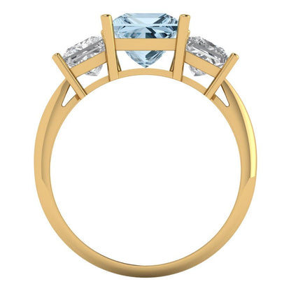 2.5 cttw Zirconia Simulated Blue Diamond Three-Stone Engagement Ring - Solid Gold (VVS1, Princess Cut,6.5 mm)