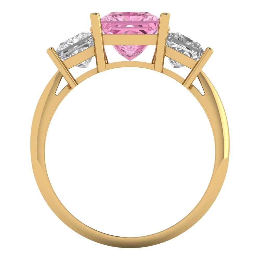 2.5 cttw Zirconia Simulated Pink Diamond Three-Stone Engagement Ring - Solid Gold (VVS1, Princess Cut,6.5 mm)