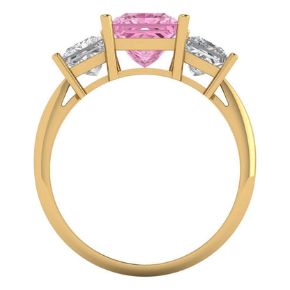 2.5 cttw Zirconia Simulated Pink Diamond Three-Stone Engagement Ring - Solid Gold (VVS1, Princess Cut,6.5 mm)