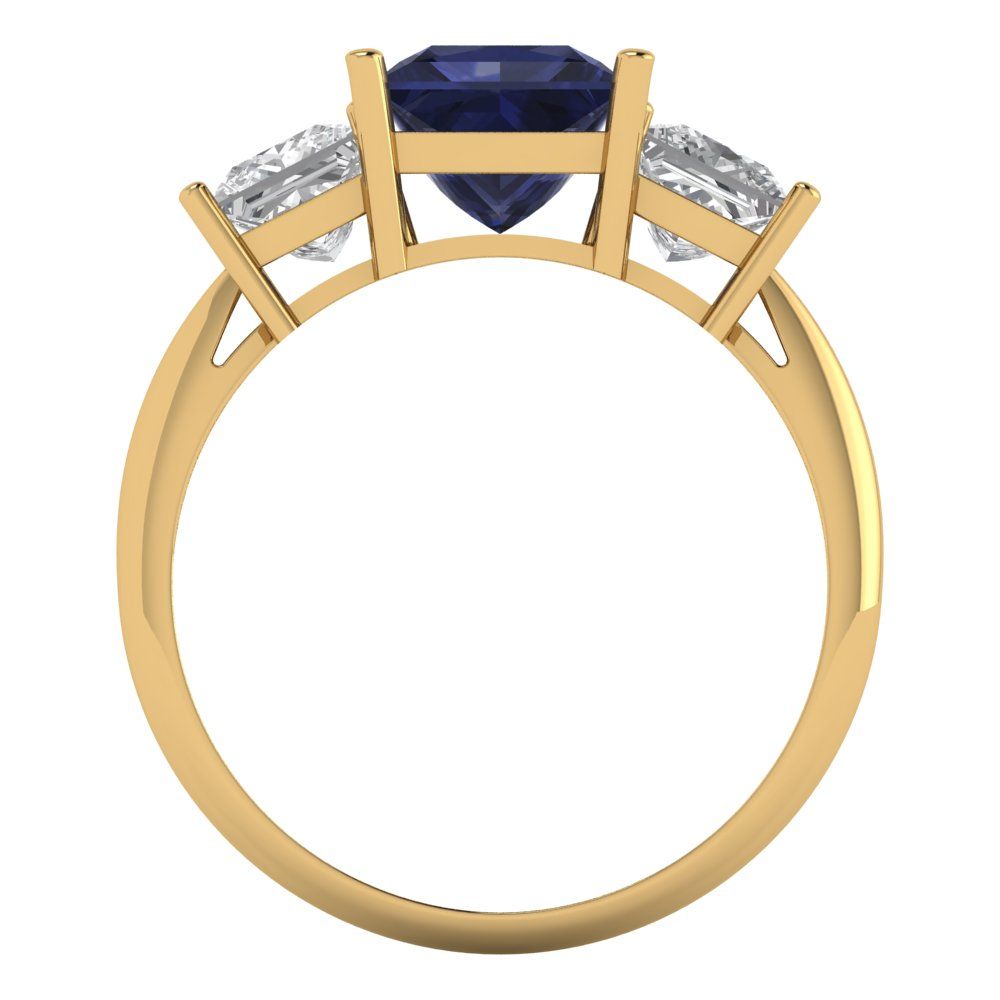 2.5 cttw Simulated Blue Sapphire Three-Stone Engagement Ring - Solid Gold (Princess Cut,6.5 mm)