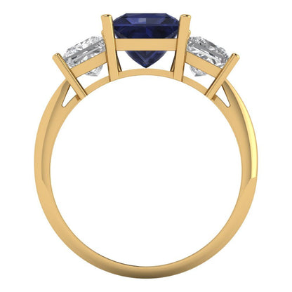 2.5 cttw Simulated Blue Sapphire Three-Stone Engagement Ring - Solid Gold (Princess Cut,6.5 mm)