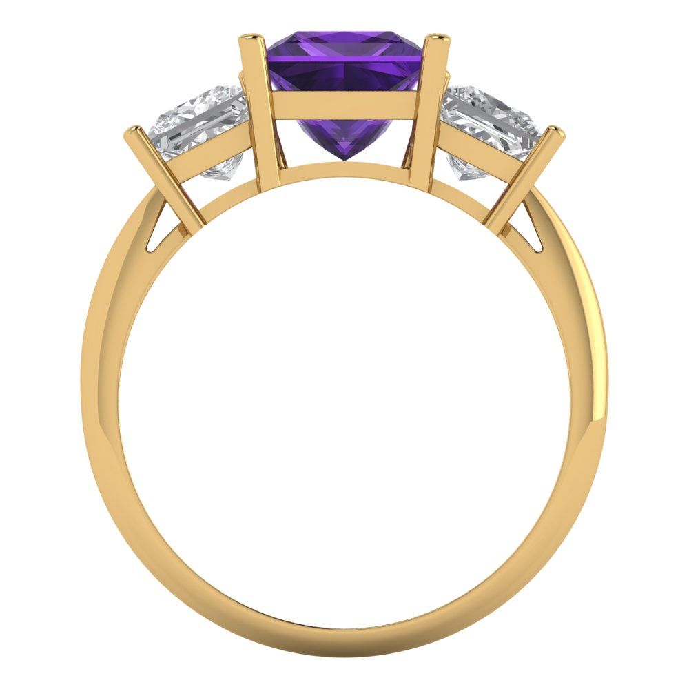 2.5 cttw Natural Amethyst Three-Stone Engagement Ring - Solid Gold (Princess Cut,6.5 mm)