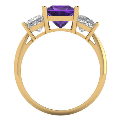 2.5 cttw Natural Amethyst Three-Stone Engagement Ring - Solid Gold (Princess Cut,6.5 mm)