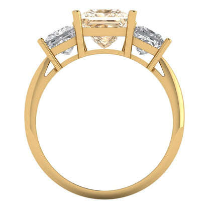 2.5 cttw Natural Morganite Three-Stone Engagement Ring - Solid Gold (Princess Cut,6.5 mm)