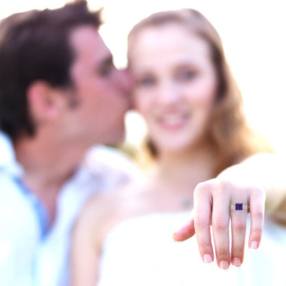 2.5 cttw Natural Amethyst Three-Stone Engagement Ring - Solid Gold (Princess Cut,6.5 mm)