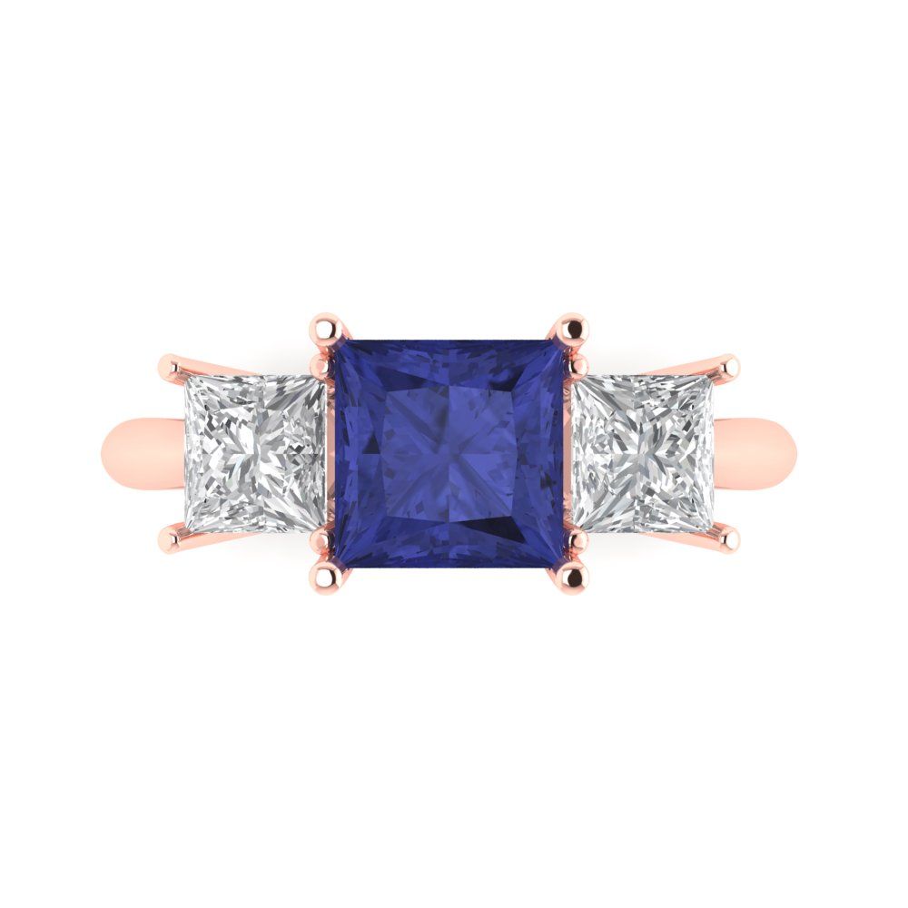 2.5 cttw Simulated Tanzanite Three-Stone Engagement Ring - Solid Gold (Princess Cut,6.5 mm)