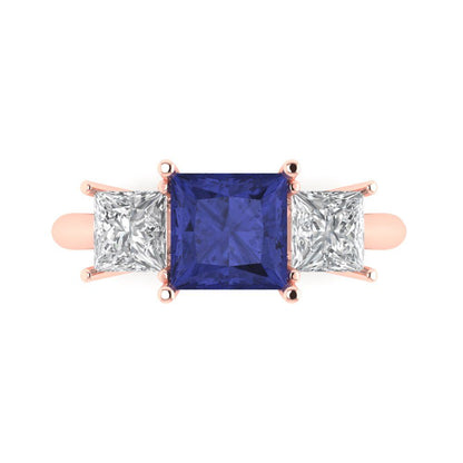 2.5 cttw Simulated Tanzanite Three-Stone Engagement Ring - Solid Gold (Princess Cut,6.5 mm)