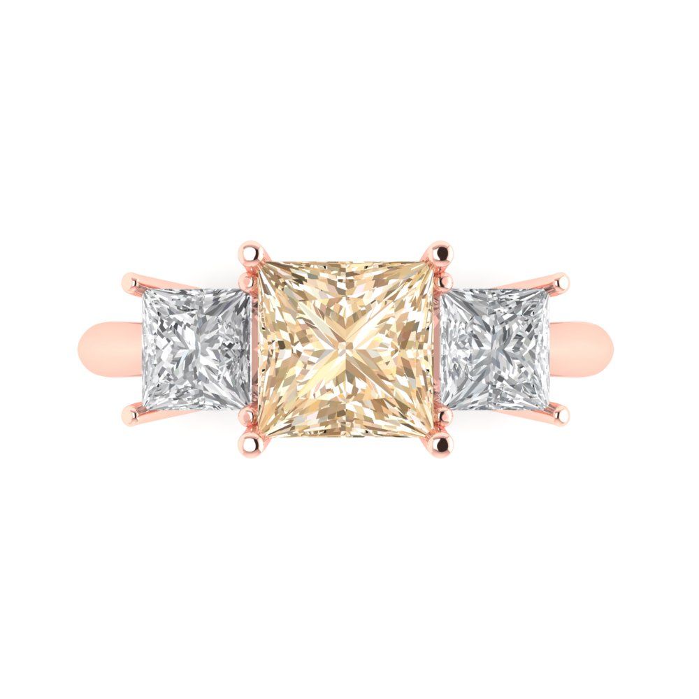 2.5 cttw Natural Morganite Three-Stone Engagement Ring - Solid Gold (Princess Cut,6.5 mm)