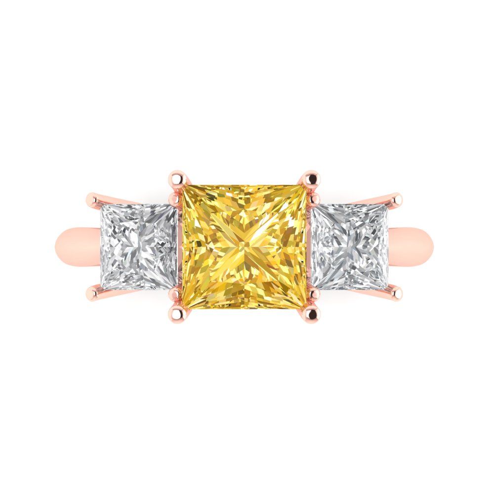 2.5 cttw Natural Citrine Three-Stone Engagement Ring - Solid Gold (Princess Cut,6.5 mm)
