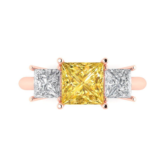 2.5 cttw Natural Citrine Three-Stone Engagement Ring - Solid Rose Gold (VVS1, Princess Cut,6.5 mm)