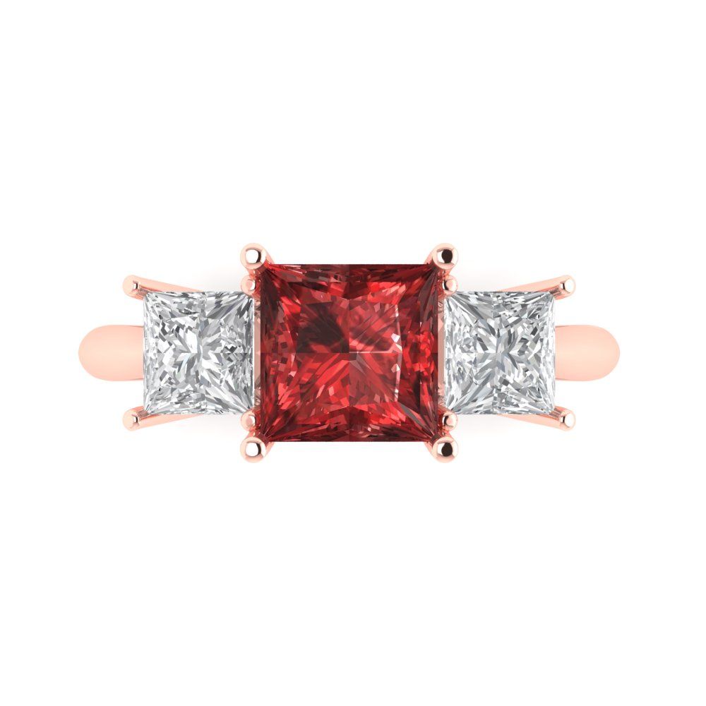 2.5 cttw Natural Garnet Three-Stone Engagement Ring - Solid Gold (Princess Cut,6.5 mm)