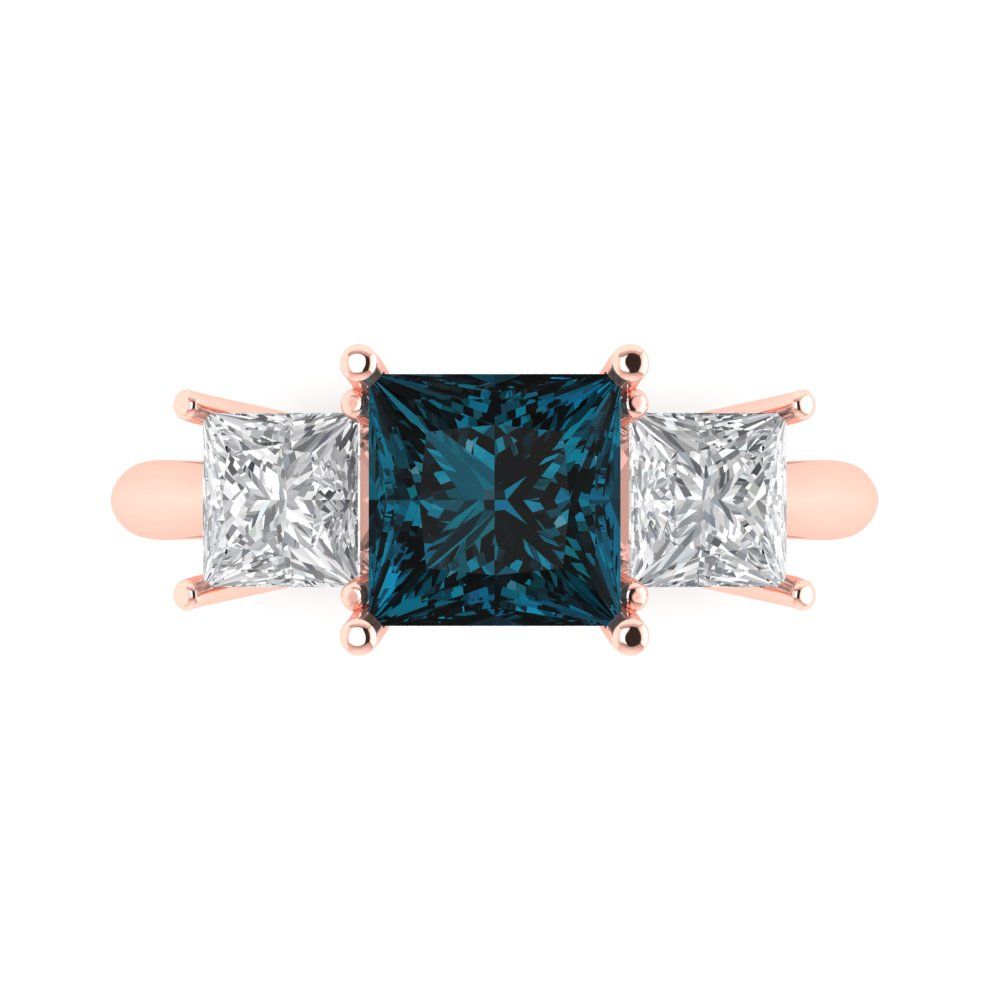 2.5 cttw Natural London Blue Topaz Three-Stone Engagement Ring - Solid Gold (Princess Cut,6.5 mm)