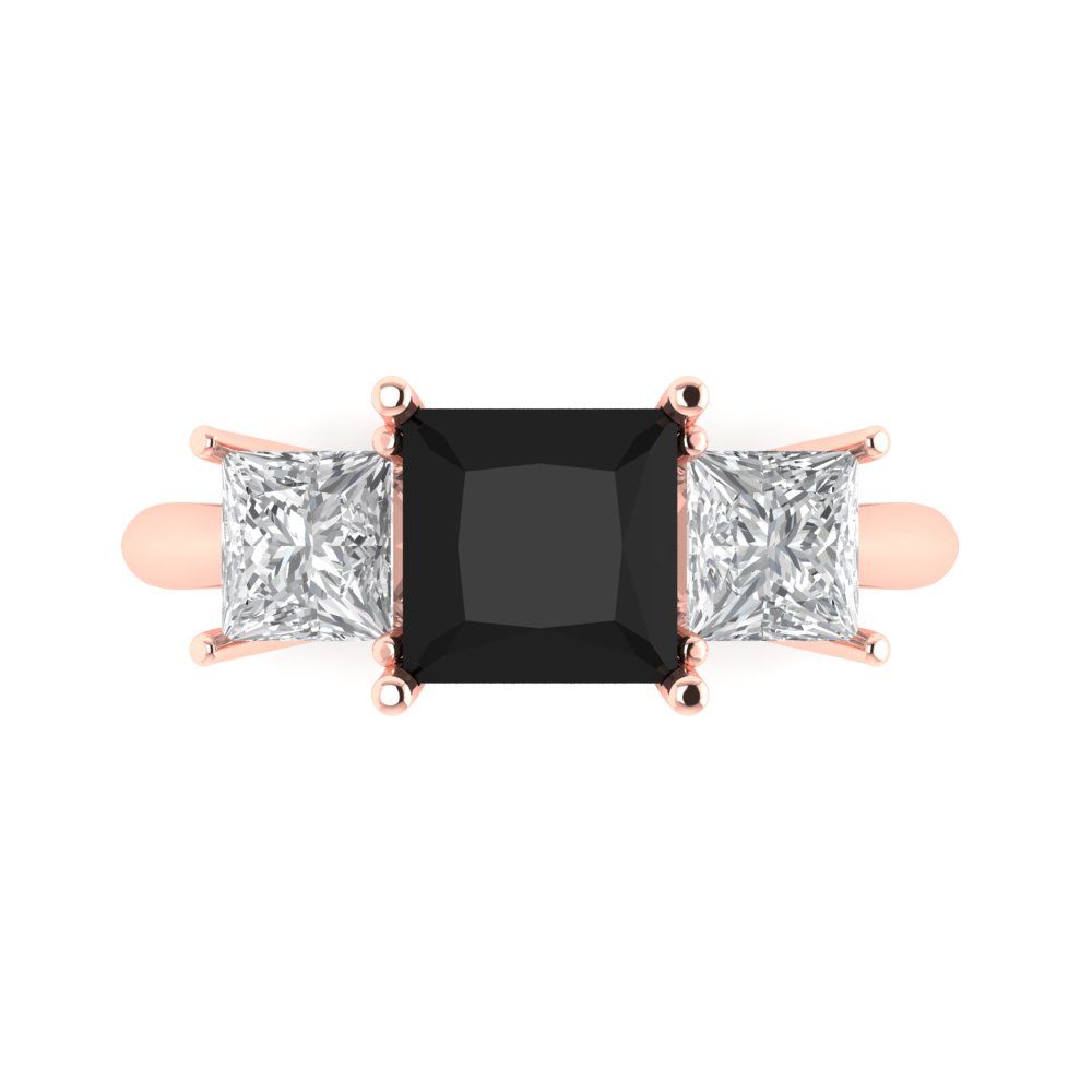 2.5 cttw Natural Onyx Three-Stone Engagement Ring - Solid Gold (Princess Cut,6.5 mm)