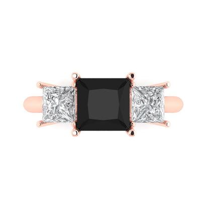 2.5 cttw Natural Onyx Three-Stone Engagement Ring - Solid Gold (Princess Cut,6.5 mm)