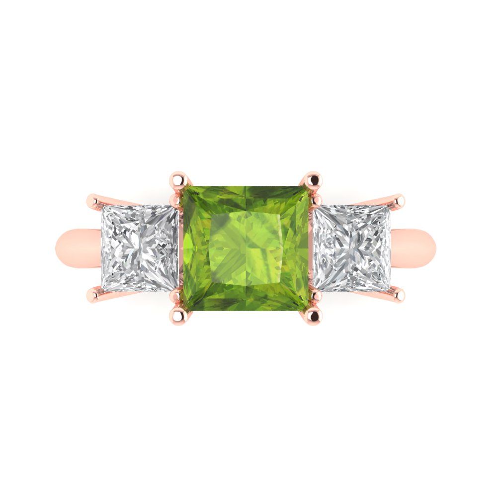 2.5 cttw Natural Peridot Three-Stone Engagement Ring - Solid Gold (Princess Cut,6.5 mm)