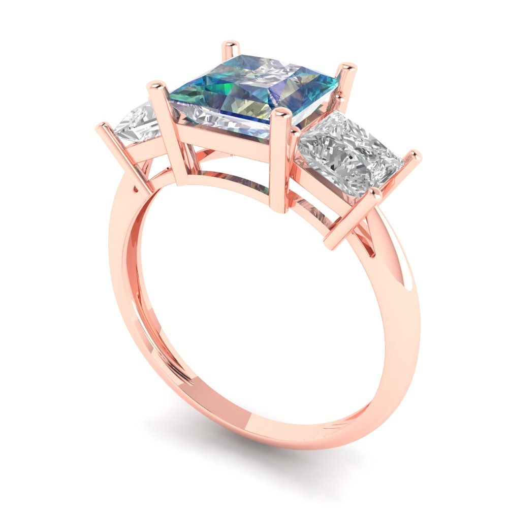 2.5 cttw Blue Moissanite Three-Stone Engagement Ring - Solid Gold (Princess Cut,6.5 mm)