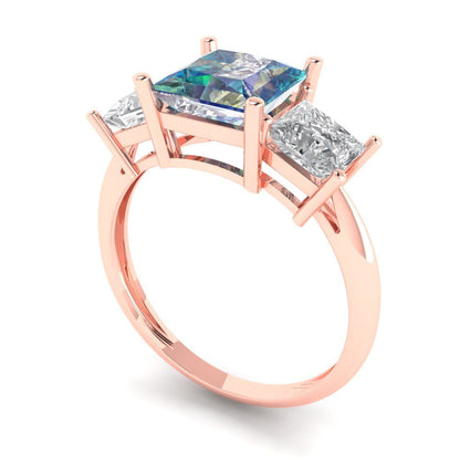 2.5 cttw Blue Moissanite Three-Stone Engagement Ring - Solid Gold (Princess Cut,6.5 mm)