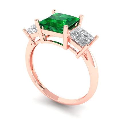 2.5 cttw Simulated Emerald Three-Stone Engagement Ring - Solid Gold (Princess Cut,6.5 mm)