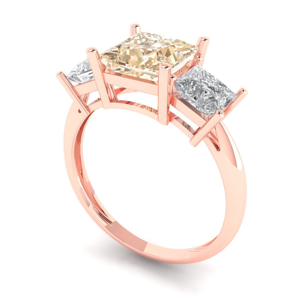2.5 cttw Natural Morganite Three-Stone Engagement Ring - Solid Gold (Princess Cut,6.5 mm)