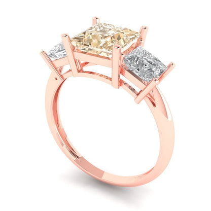 2.5 cttw Natural Morganite Three-Stone Engagement Ring - Solid Gold (Princess Cut,6.5 mm)