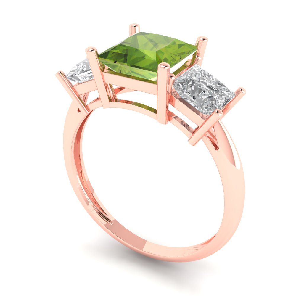 2.5 cttw Natural Peridot Three-Stone Engagement Ring - Solid Gold (Princess Cut,6.5 mm)