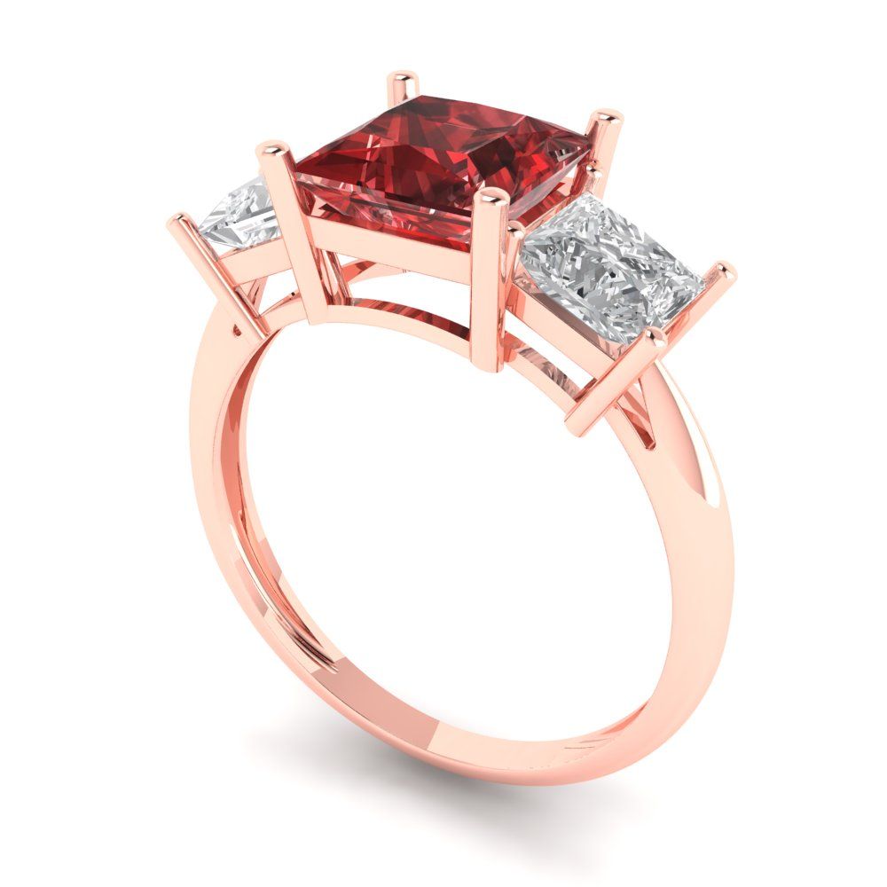 2.5 cttw Natural Garnet Three-Stone Engagement Ring - Solid Gold (Princess Cut,6.5 mm)